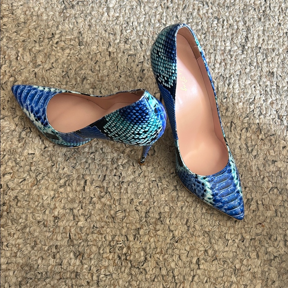 Elisabet Lang Blue Snakeskin Patterned Women's Heels